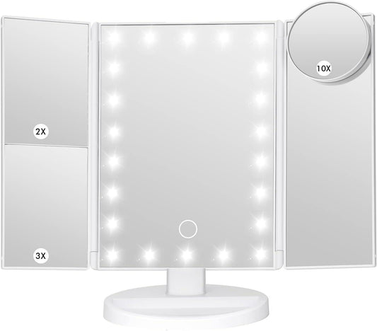 Espejo de maquillaje con luces, espejo de brillo ajustable para baño, aumento - VIRTUAL MUEBLES