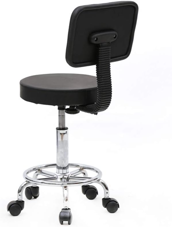 WKWKER Taburete redondo con reposapiés, de piel sintética, altura  ajustable, taburete giratorio de 360° con ruedas, taburete de oficina,  silla de