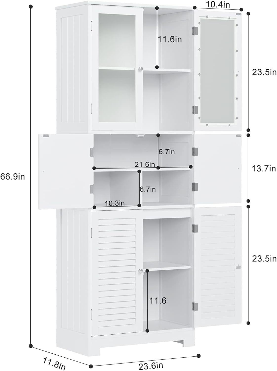 Armario de almacenamiento para baño, armario de almacenamiento de 67  pulgadas de alto con puertas y estantes, armario de despensa de cocina,  para sala