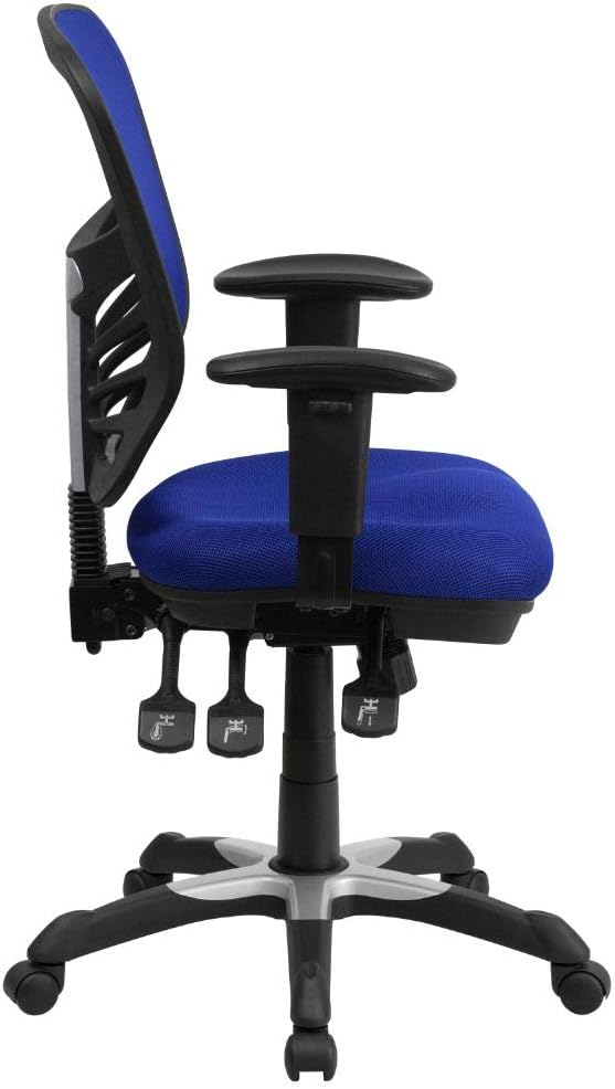 Silla de oficina ergonómica giratoria ejecutiva de malla azul con brazos