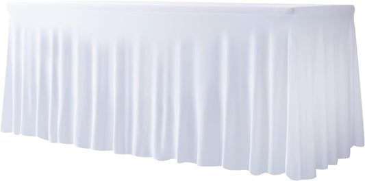 Faldas de mesa de elastano blancas para mesas rectangulares de 6 pies y mantel