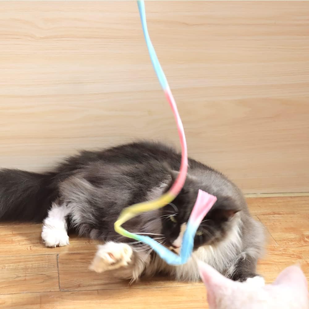 Juguetes interactivos de varita arcoíris para gatos, cuerda interactiva para