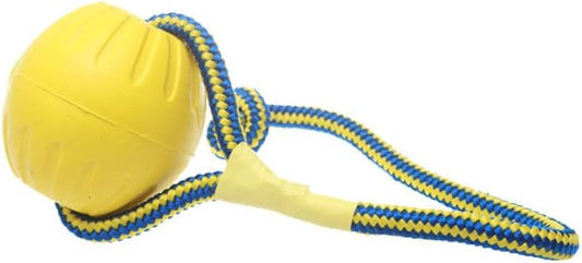 Juguete de perro Fantástico Balón de espuma en una cuerda, L, Dorado y amarillo