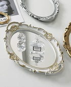Bandeja decorativa de tocador de baño, bandeja de espejo blanco y dorado para