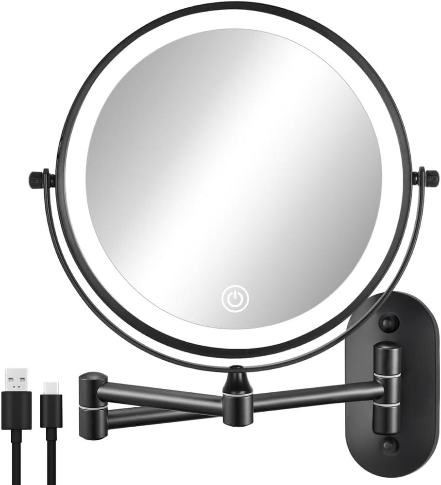 Espejo de maquillaje recargable para montar en la pared, espejo de aum -  VIRTUAL MUEBLES