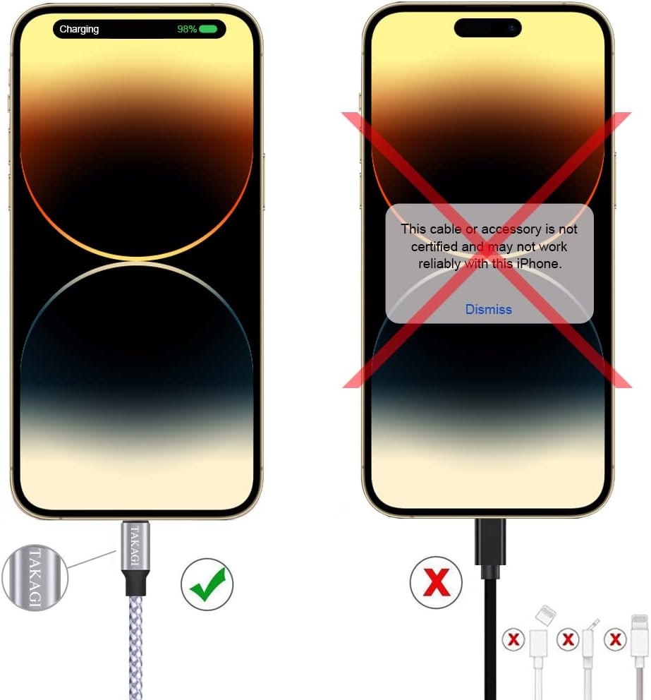 TAKAGI Cargador para iPhone paquete de 3 cables Lightning de nailon trenzado de