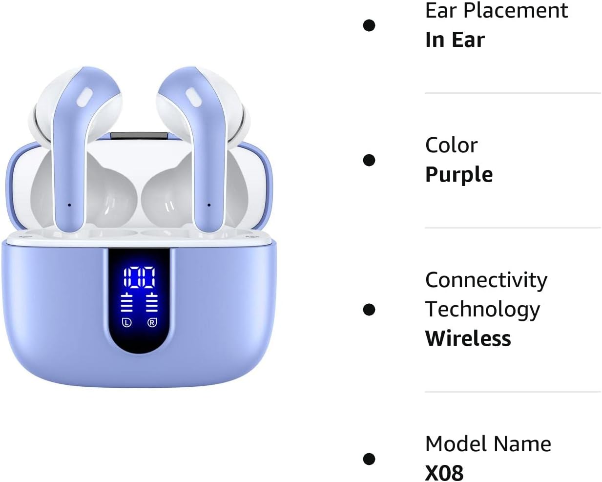 Auriculares inalámbricos Bluetooth con estuche de carga, 60 horas de  reproducción, impermeable, pantalla digital LED, auriculares intrauditivos  con