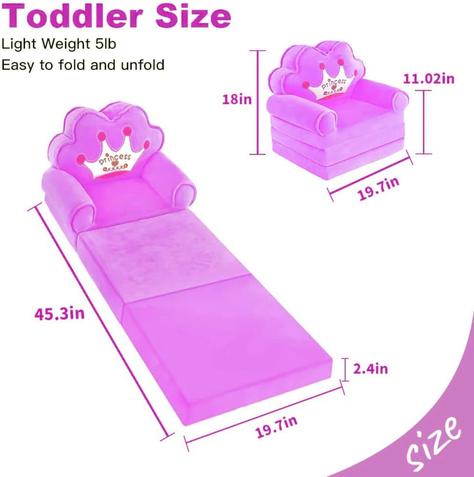 Sofá plegable para niños, sofá infantil para dormitorio, sofá infantil para  niña, silla de princesa rosa para niños pequeños de 1 a 3 años, cómodo