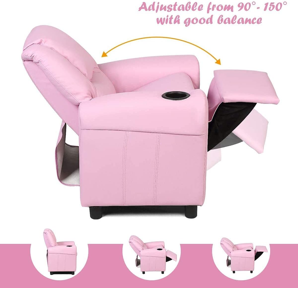 ReunionG Sofá reclinable para niños sillón infantil con soporte para tazas