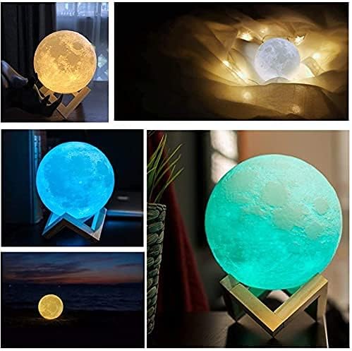 Moon Lamp LED 3D Impresión Lámpara de luna con soporte de madera, luz de luna