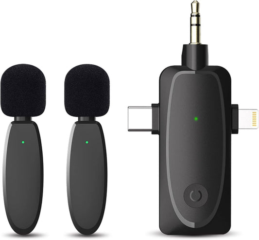 Mini micrófono inalámbrico 3 en 1 para iPhone, Android y cámara, micrófonos