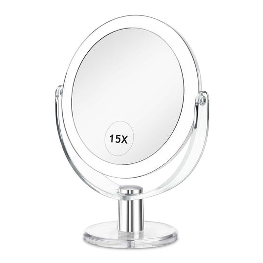 MIRORA Espejo de mano, espejo de maquillaje con aumento de doble cara  1X/20X, mesa plegable de mano y uso de viaje (redondo de 5 pulgadas)