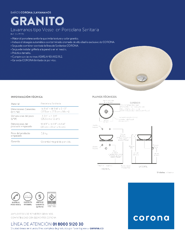 Lavamanos Corona Granito - VIRTUAL MUEBLES
