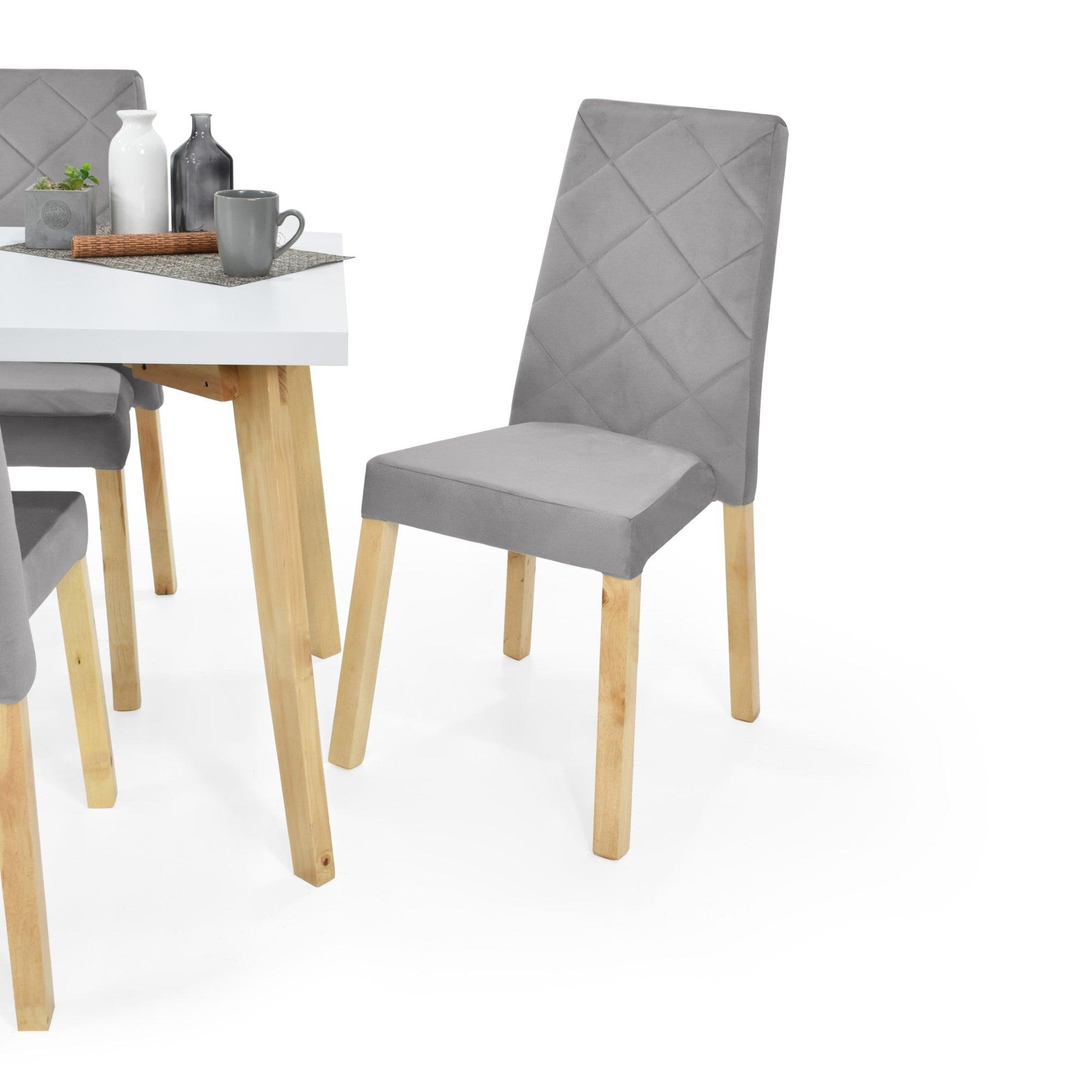 Juego de Comedor 4P Lugo Matiz Sillas Liverpool Tela Plata - VIRTUAL MUEBLES