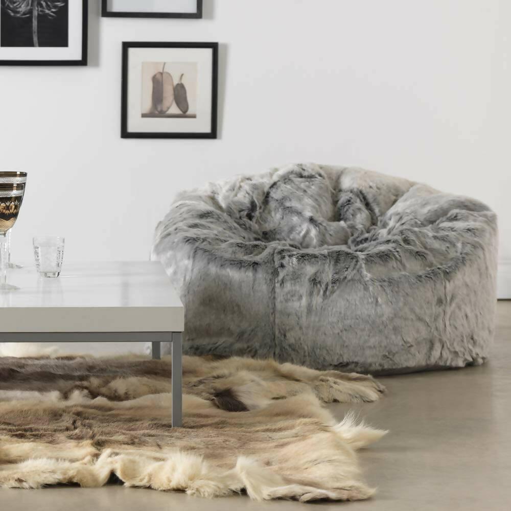 Puff Pera Gigante Peludo Peluche Banzay GRIS MATIZADO - VIRTUAL MUEBLES