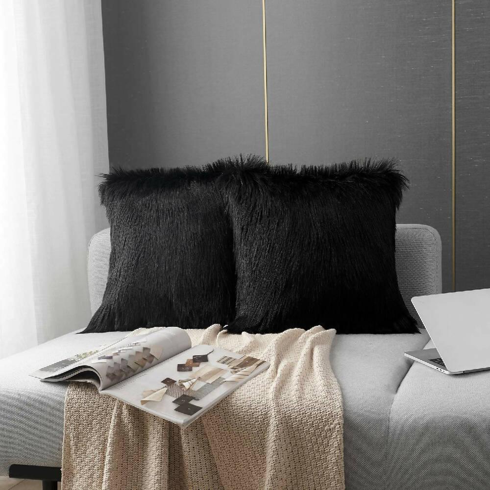 Kit X 2 Fundas Cojines Peluche Largo Negro - VIRTUAL MUEBLES