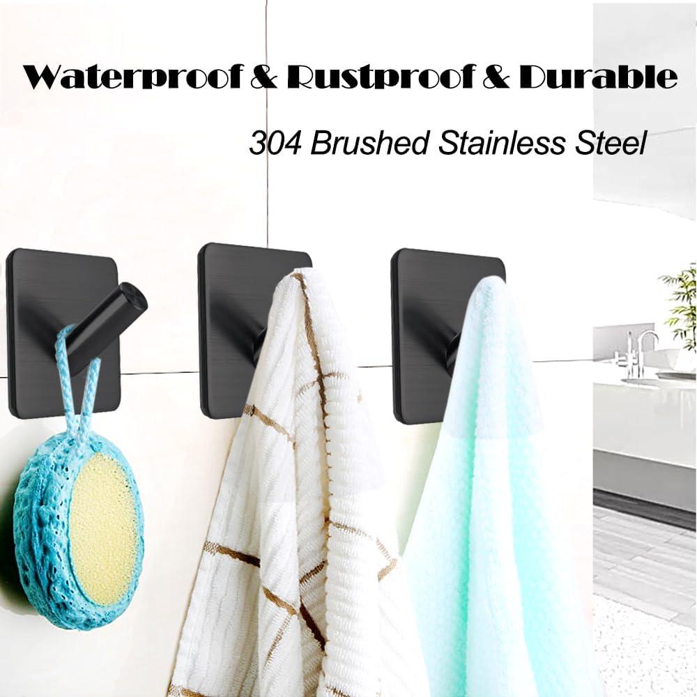 Ganchos adhesivos – Paquete de 5 ganchos de pared resistentes impermeables  de acero inoxidable para sombrero, toalla, bata, perchero, montaje en