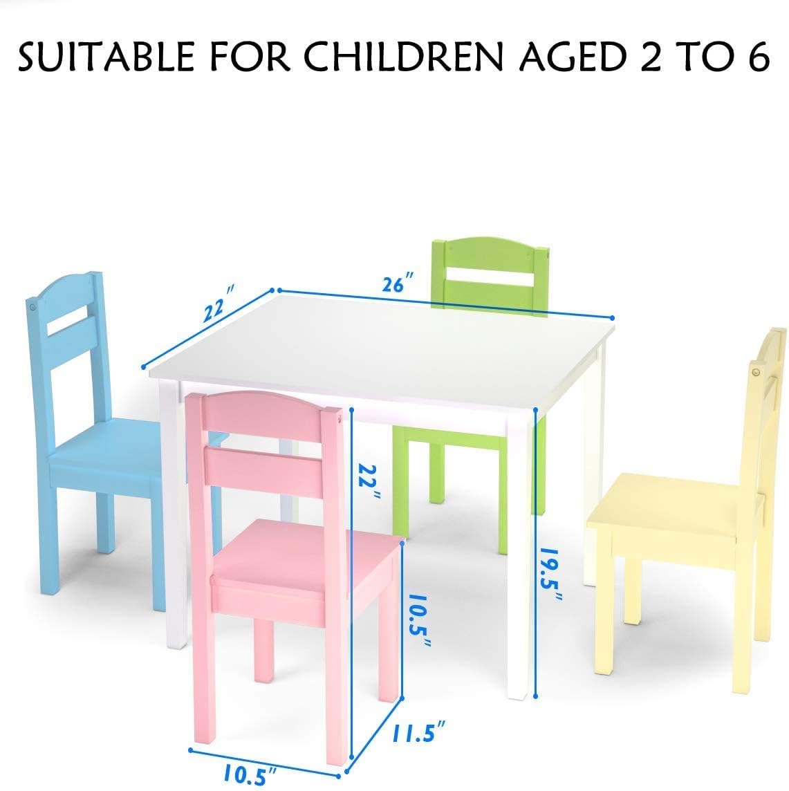 Juego de mesa y 4 sillas de madera para niños