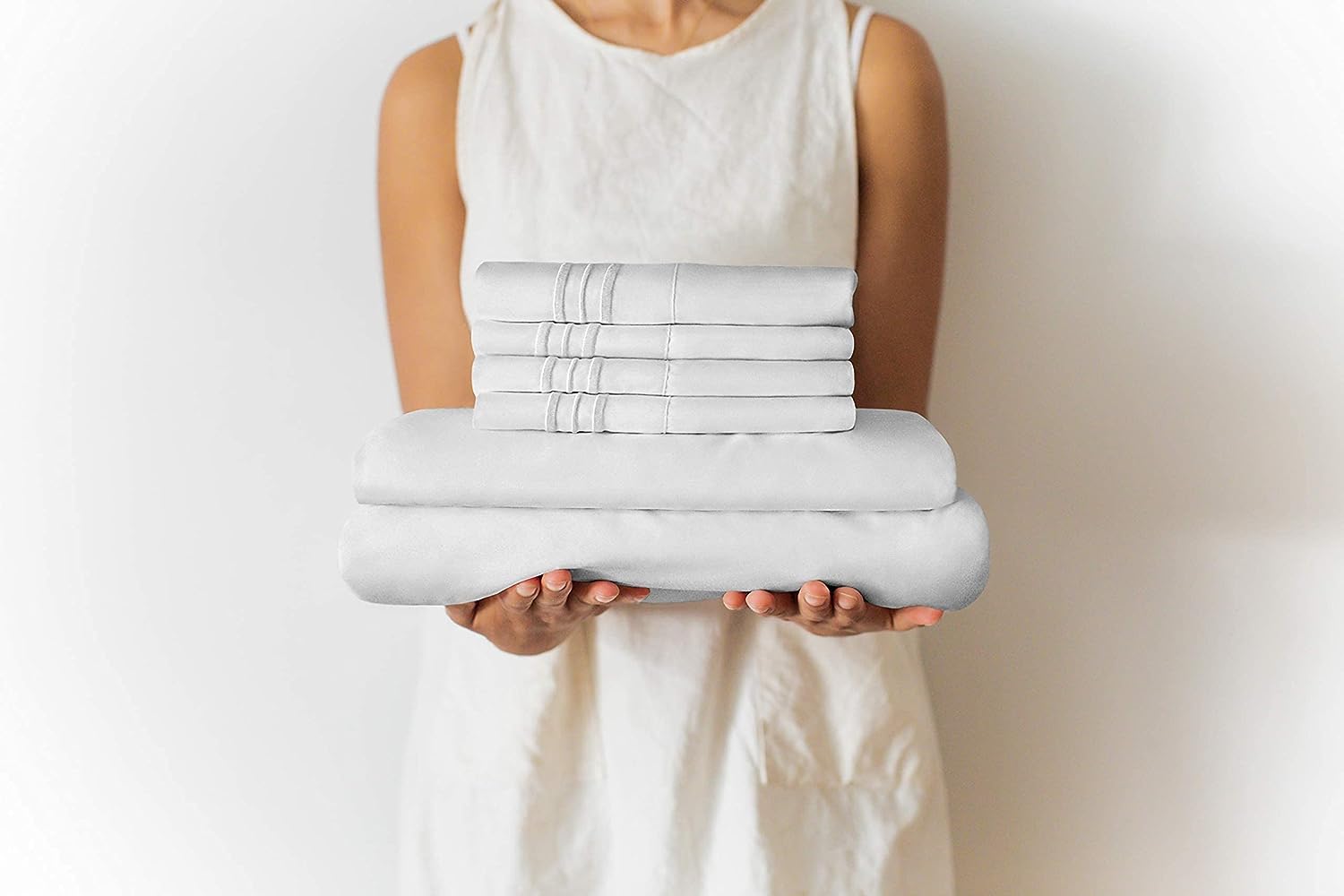Juego de sábanas para cama de matrimonio, sábanas blancas, sábana bajera, 4