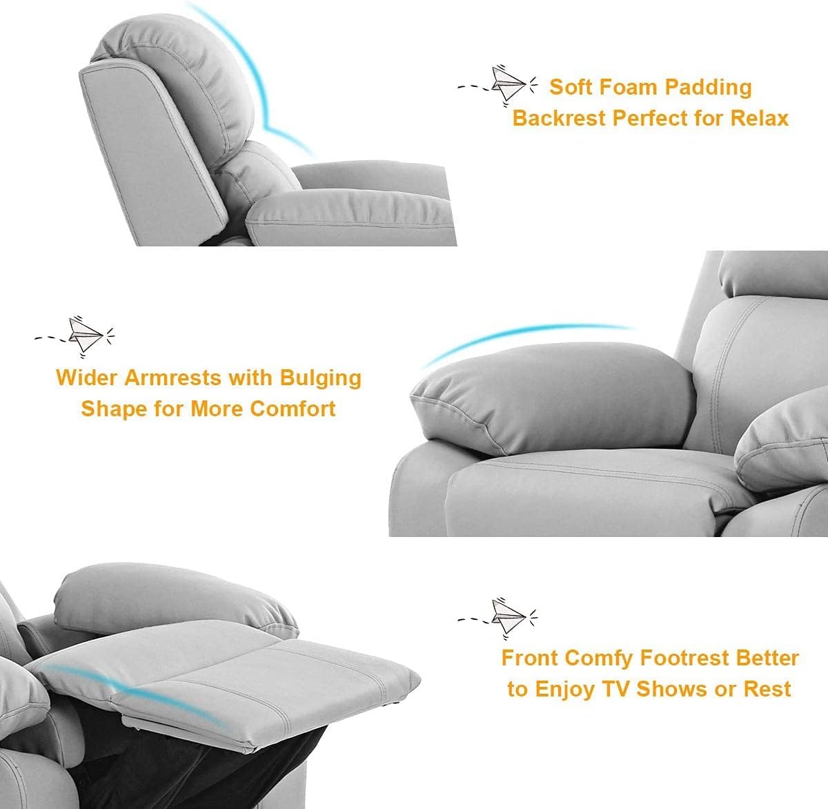 Sofá reclinable para niños, sillón de cuero para niños con reposapiés,