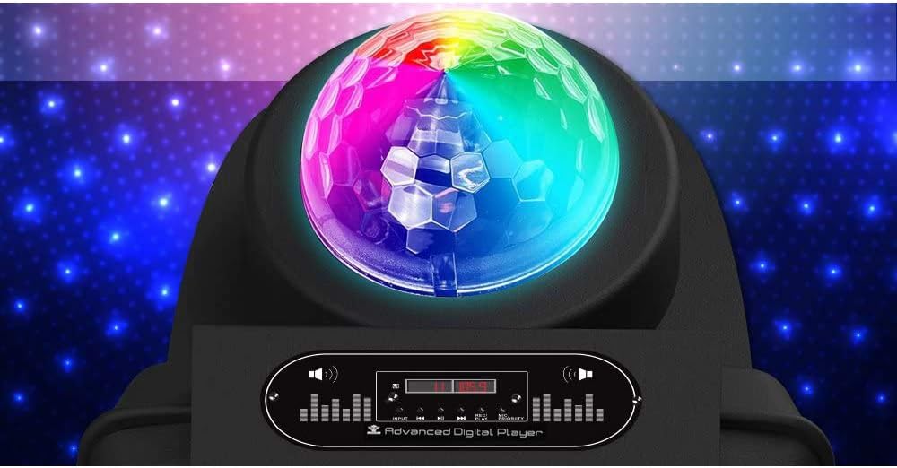 Pyle Altavoz PA Bluetooth y sistema de micrófono, altavoz de karaoke  portátil con micrófono con cable, luces LED de fiesta integradas, radio FM