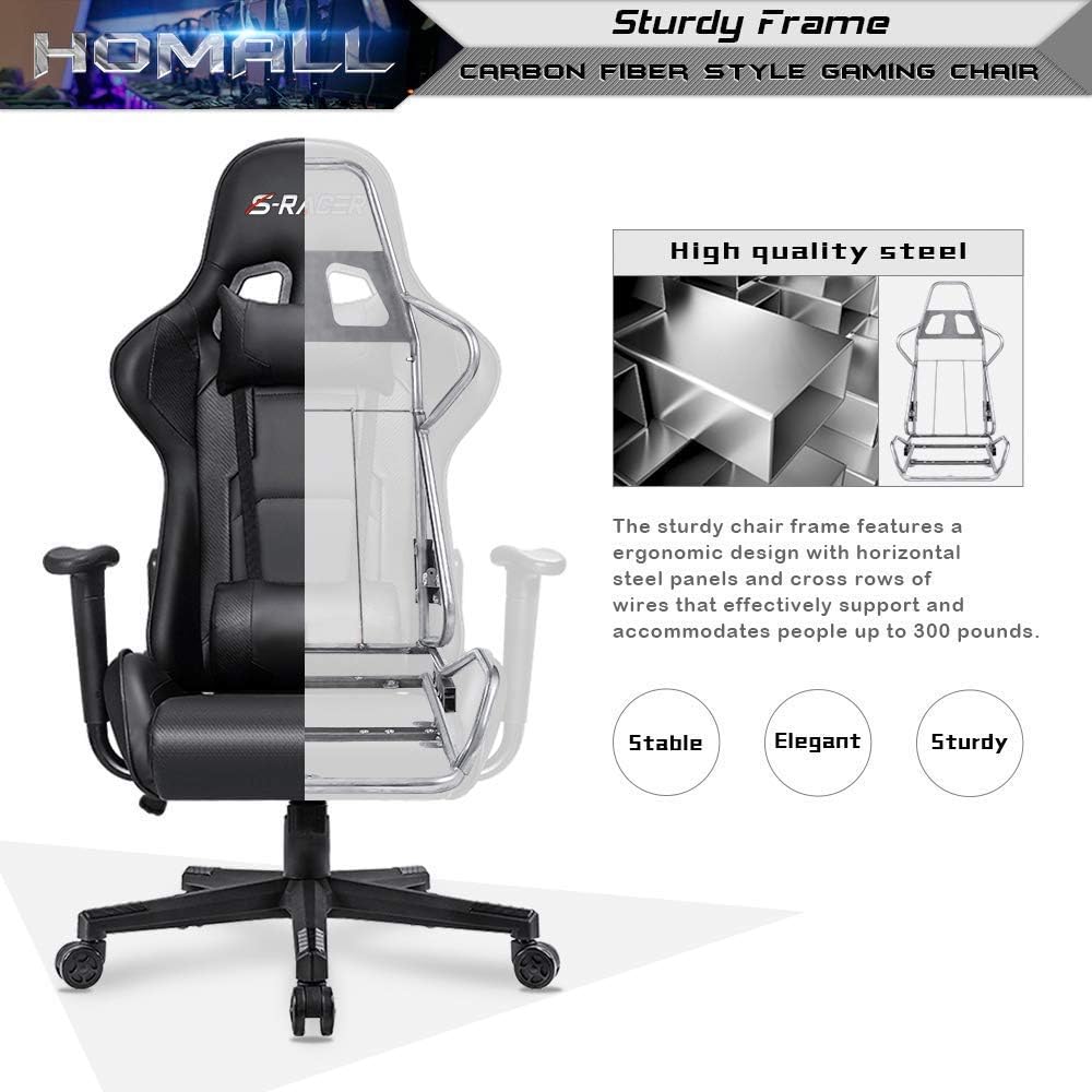 Homall - Silla ejecutiva con respaldo alto, de piel sintética, ergonómica,  ajustable y giratoria con soporte lumbar y reposacabezas para juego