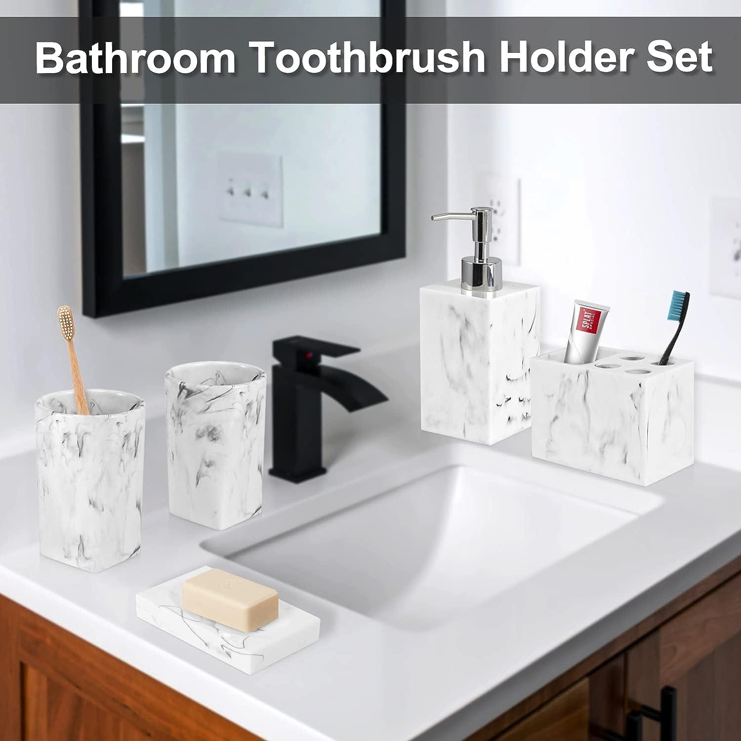 Juego de accesorios para baño, 5 piezas de resina para lavabo, soporte para  cepillos de dientes, dosificador de jabón líquido, jabonera, 2 vasos.
