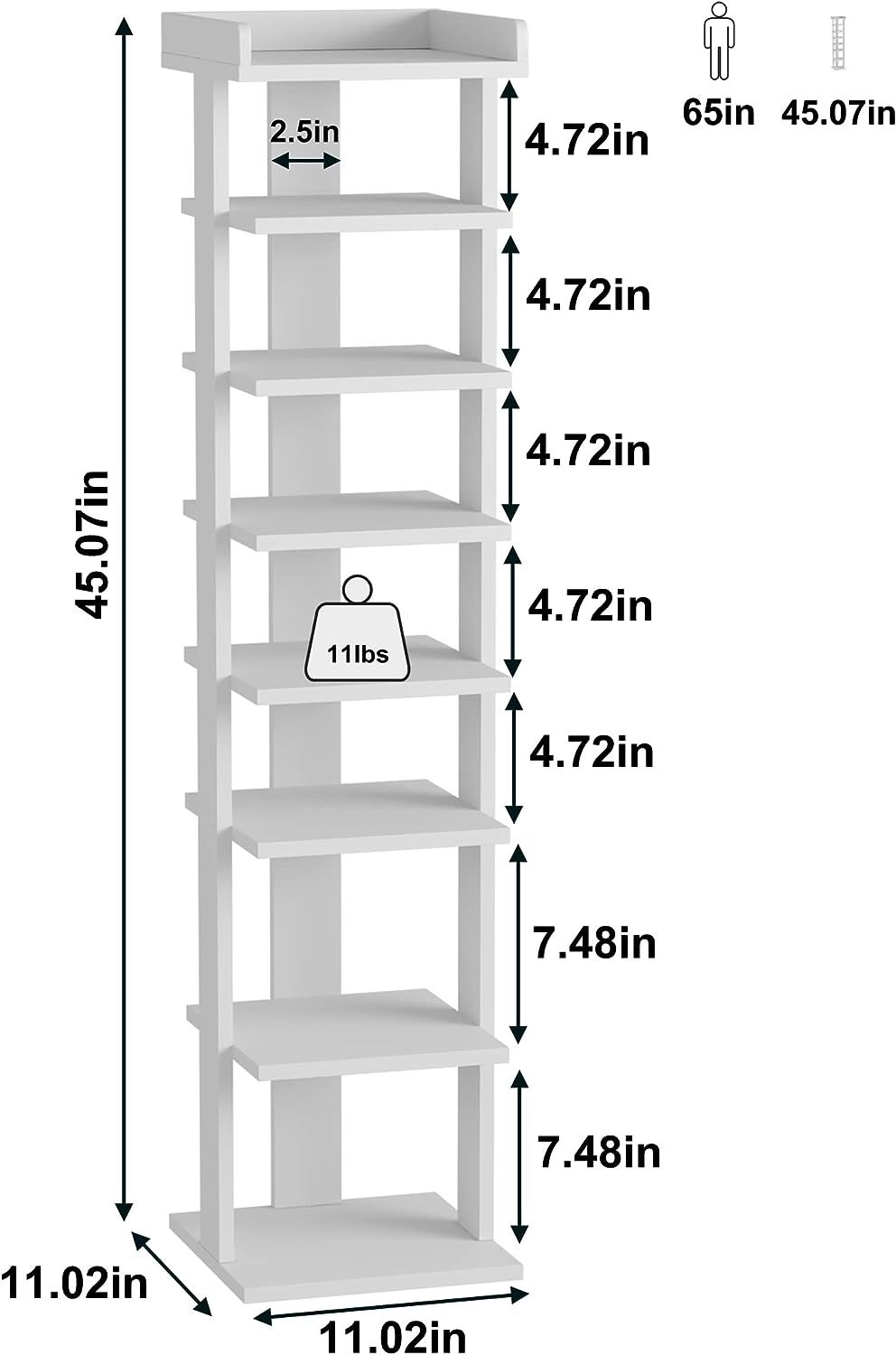 HOMEFORT Zapatera de madera de 7 niveles tipo torre, ideal como organizador