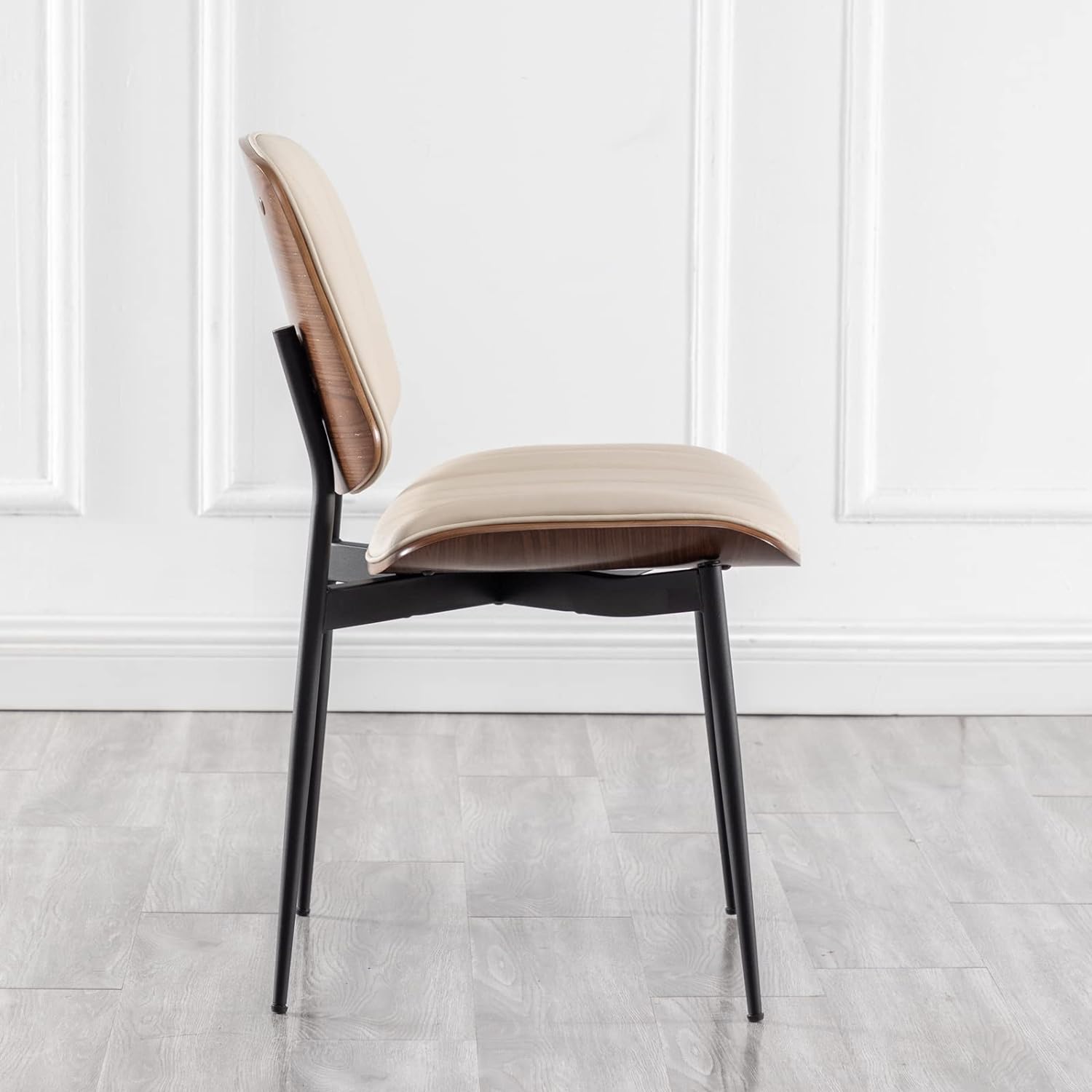 LUNLING Juego de 2 sillas de comedor de cuero sintético de mediados de  siglo, marco de madera curvada con reposabrazos, asiento tapizado, patas de