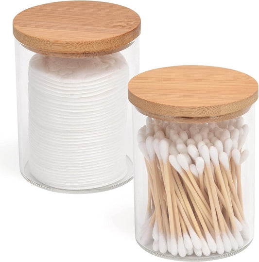 BKYFPQ Paquete de 2 tarros de cristal para Qtip con tapas de bambú, almohadilla - VIRTUAL MUEBLES