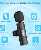 Micrófono Lavalier inalámbrico para teléfono USB C, mini Plug-Play 2 pequeños