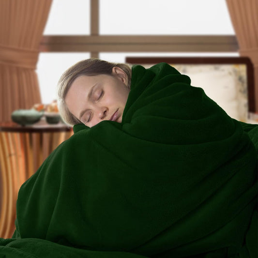 Manta cálida verde suave de forro polar para cama