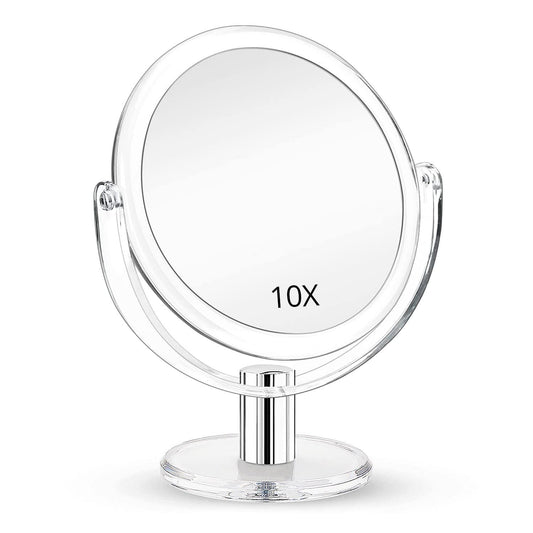 Espejo de maquillaje con luz y aumento, espejos de tocador de encimera de  doble cara de latón de 8 pulgadas, rotación de 360° con luz LED (color