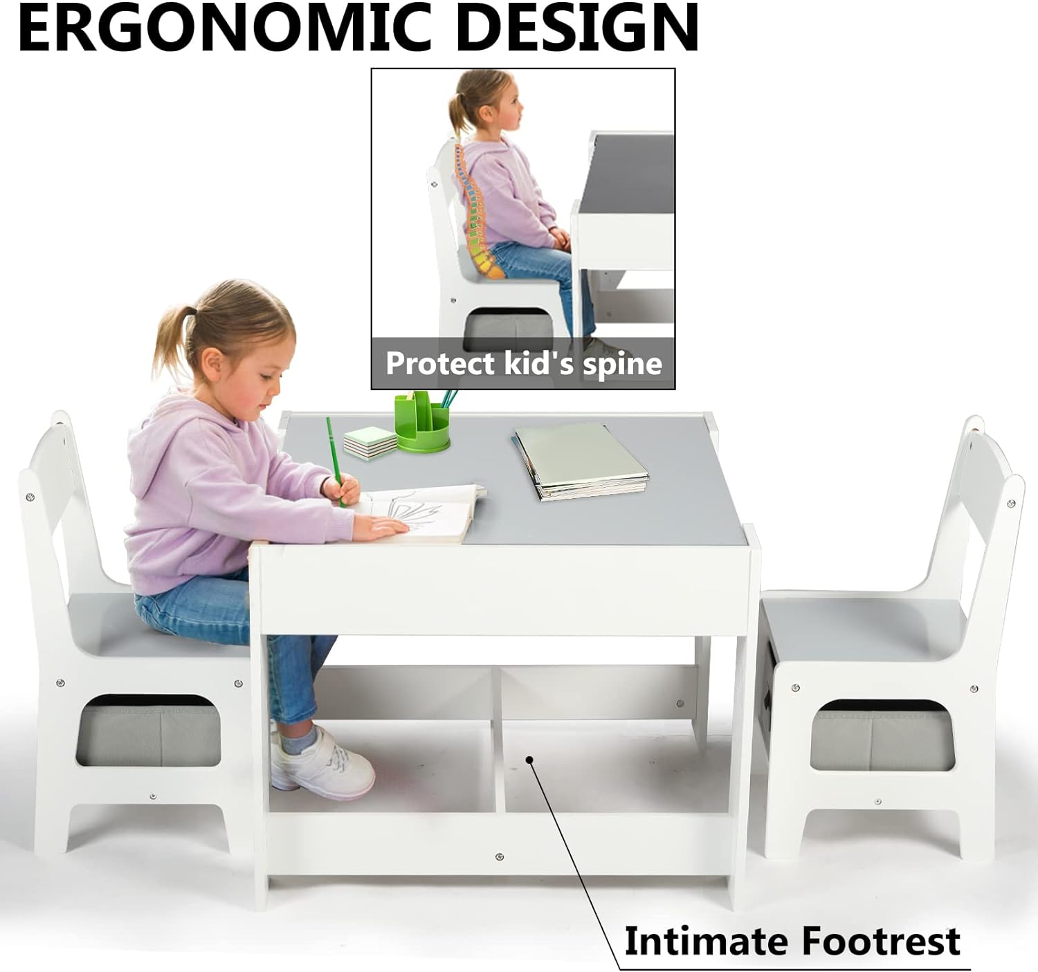 Juego de mesa y silla para niños, mesa de actividades de madera con -  VIRTUAL MUEBLES