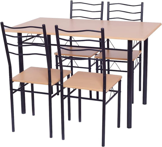 Moccha Juego de mesa de comedor de 5 piezas con 4 sillas, marco de metal y