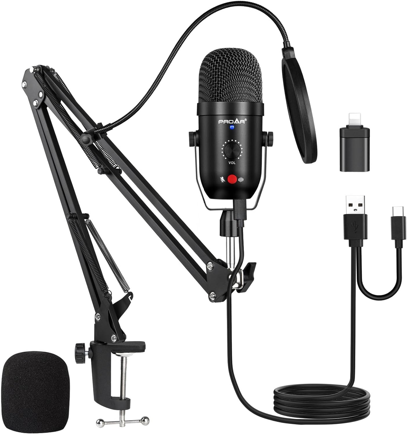 Vista superior del micrófono asmr con objetos para sonido.