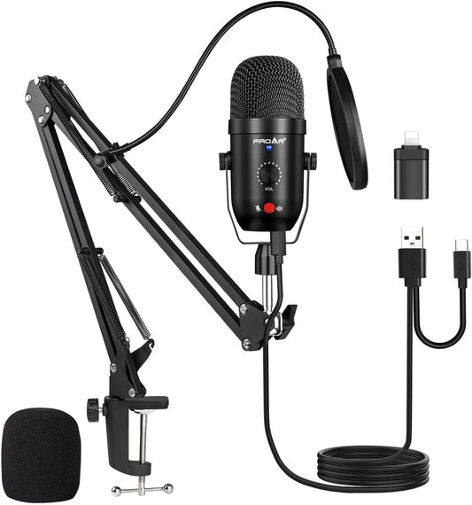 Micrófono USB para PC PC PS4 condensador cardioide ASMR micrófono metal podcast