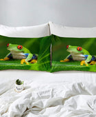 Juego de ropa de cama de rana tropical anfibio rana para niños y adultos, hoja