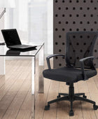 Silla de oficina con respaldo medio, silla de escritorio con soporte lumbar