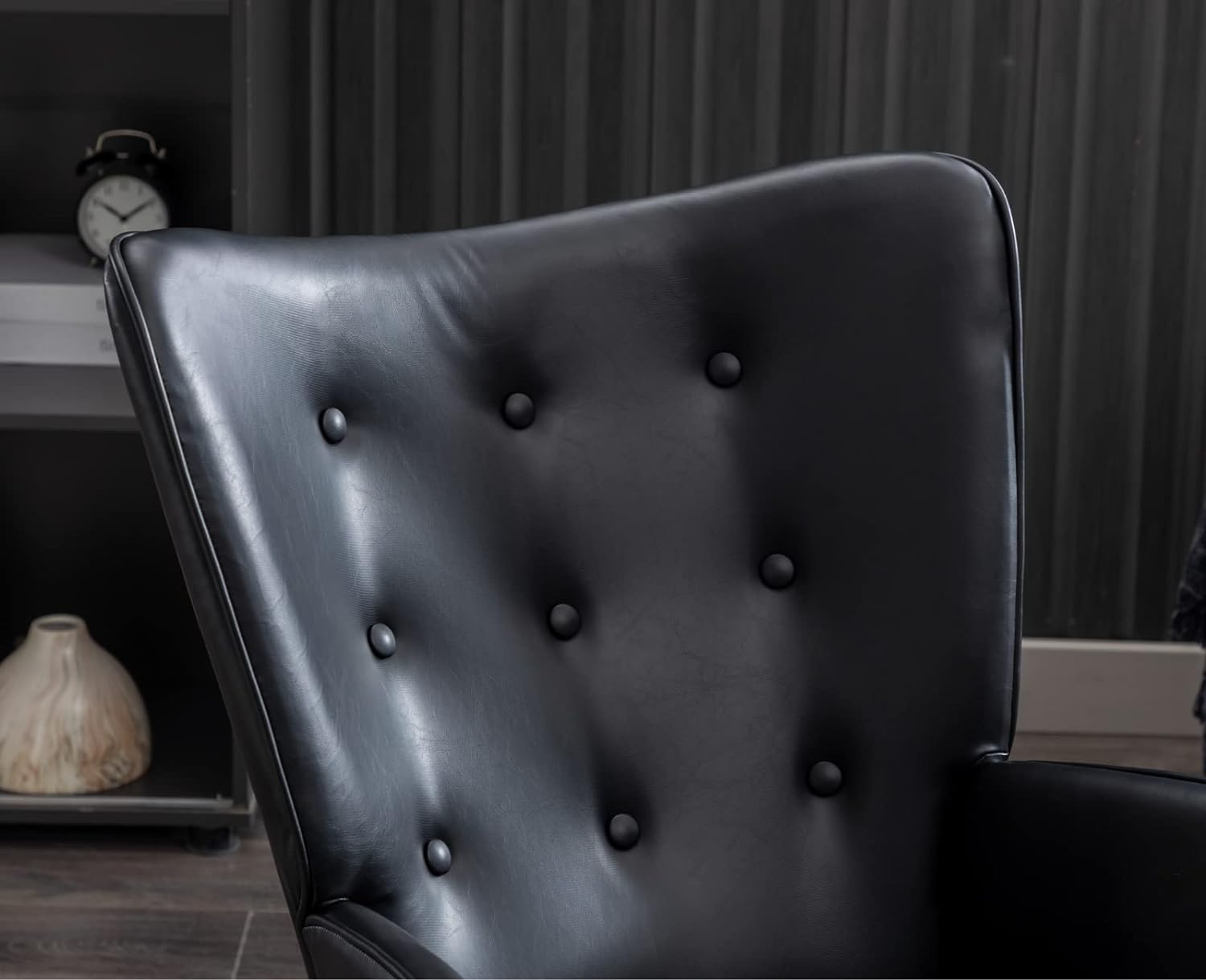  CIMOTA Mecedora de cuero para guardería, moderno sillón  copetudo con respaldo de ala, cómoda silla mecedora con asiento acolchado  grueso para guardería, dormitorio, sala de estar, piel sintética, color  negro 