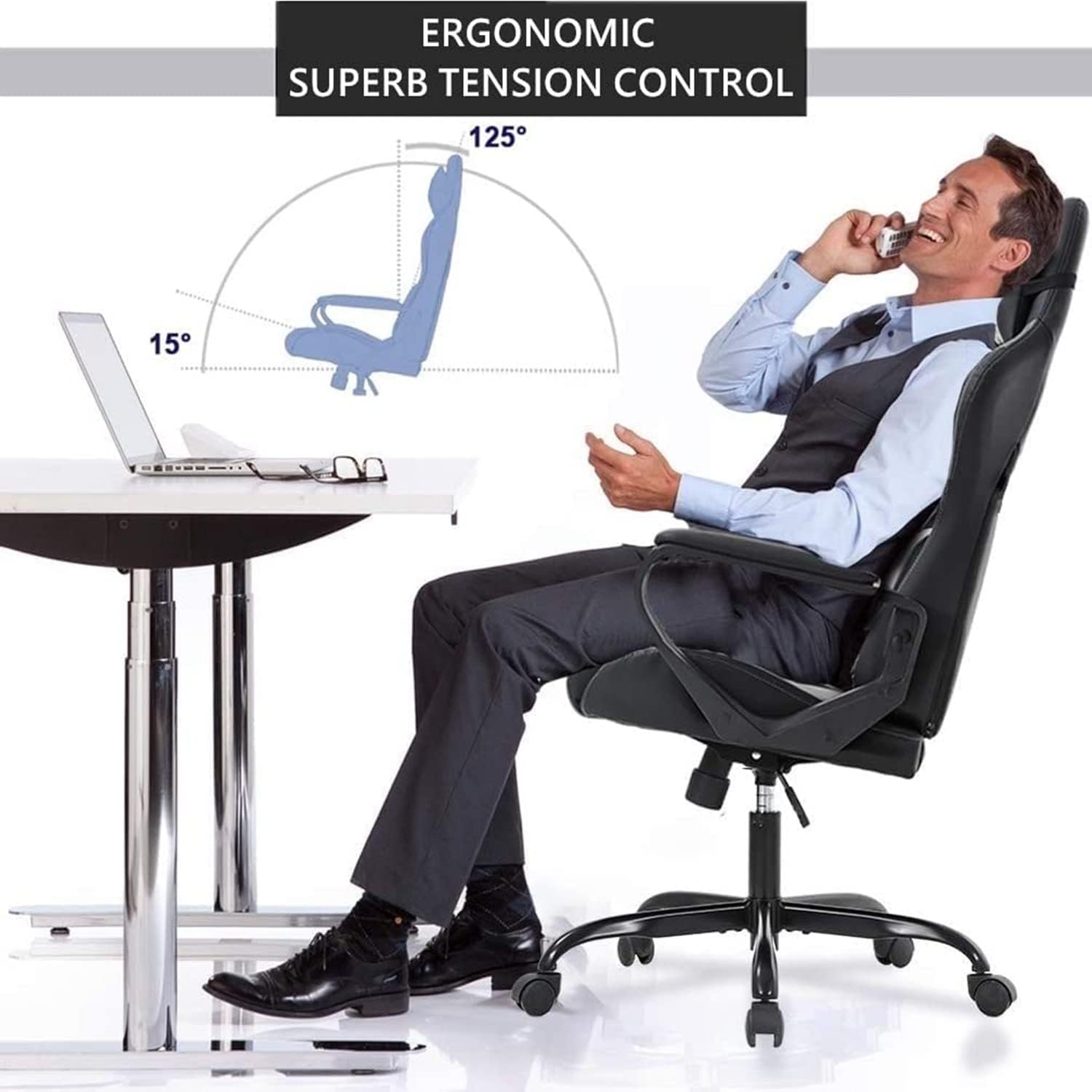  Silla ergonómica para juegos de PC, silla de computadora con  respaldo alto, soporte lumbar, ajustable, giratoria, de piel sintética,  silla de escritorio de oficina, color azul : Hogar y Cocina
