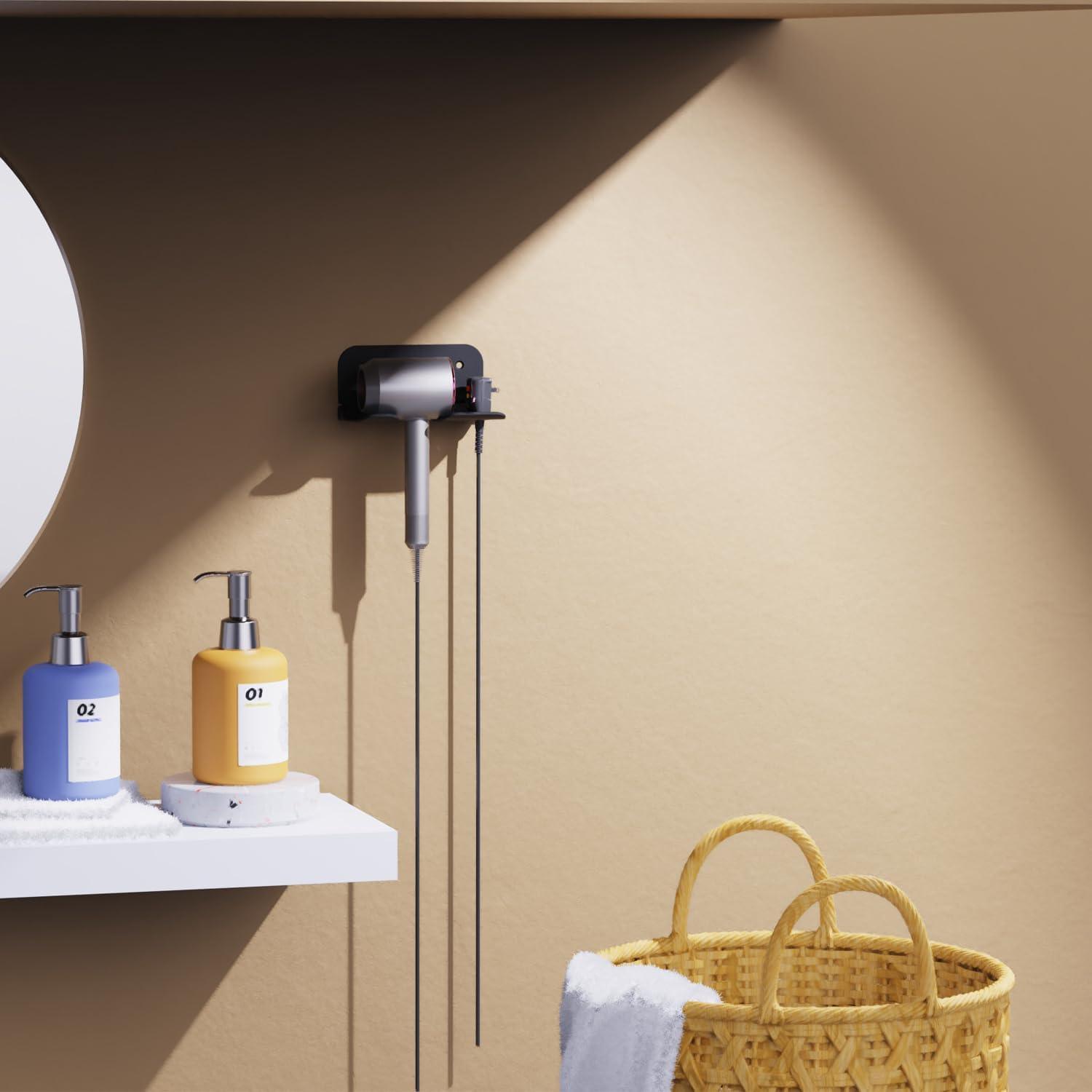 Soporte para secador de pelo, organizador de secador de pelo, soporte para  secadora de pelo, montado en la pared con estante para baño, salón