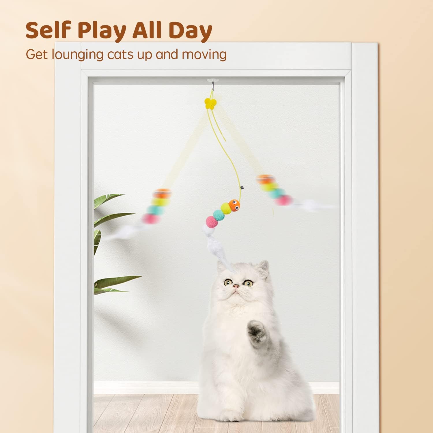 Juguetes interactivos de plumas para gatos, 6 piezas, juguete retráctil para