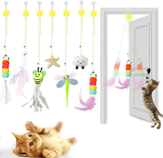 JEChrochen Juguetes para gatos, 7 piezas interactivas de plumas para gatos,