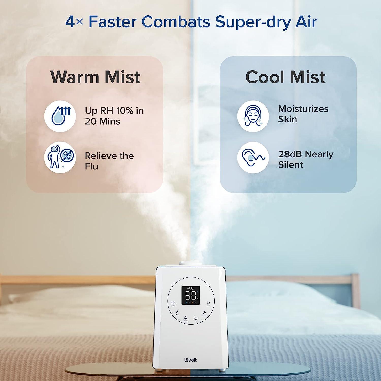 LEVOIT Humidificadores para dormitorio y hogar, humidificador de aire  inteligente de niebla cálida y fría para habitación grande, humedad