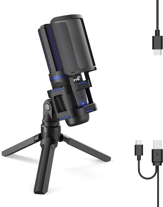 Micrófono USB con filtro pop y botón de silencio para micrófono de juegos para