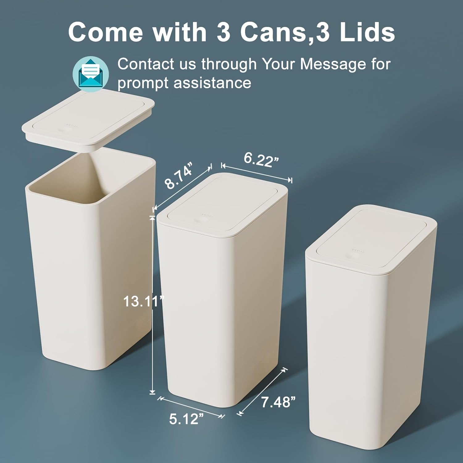 N. NETDOT Paquete de 3 cubos de basura de baño de 10 litros/2.6 galones con  tapa, cubo de basura con tapa de presión, bote de basura pequeño/cubos de