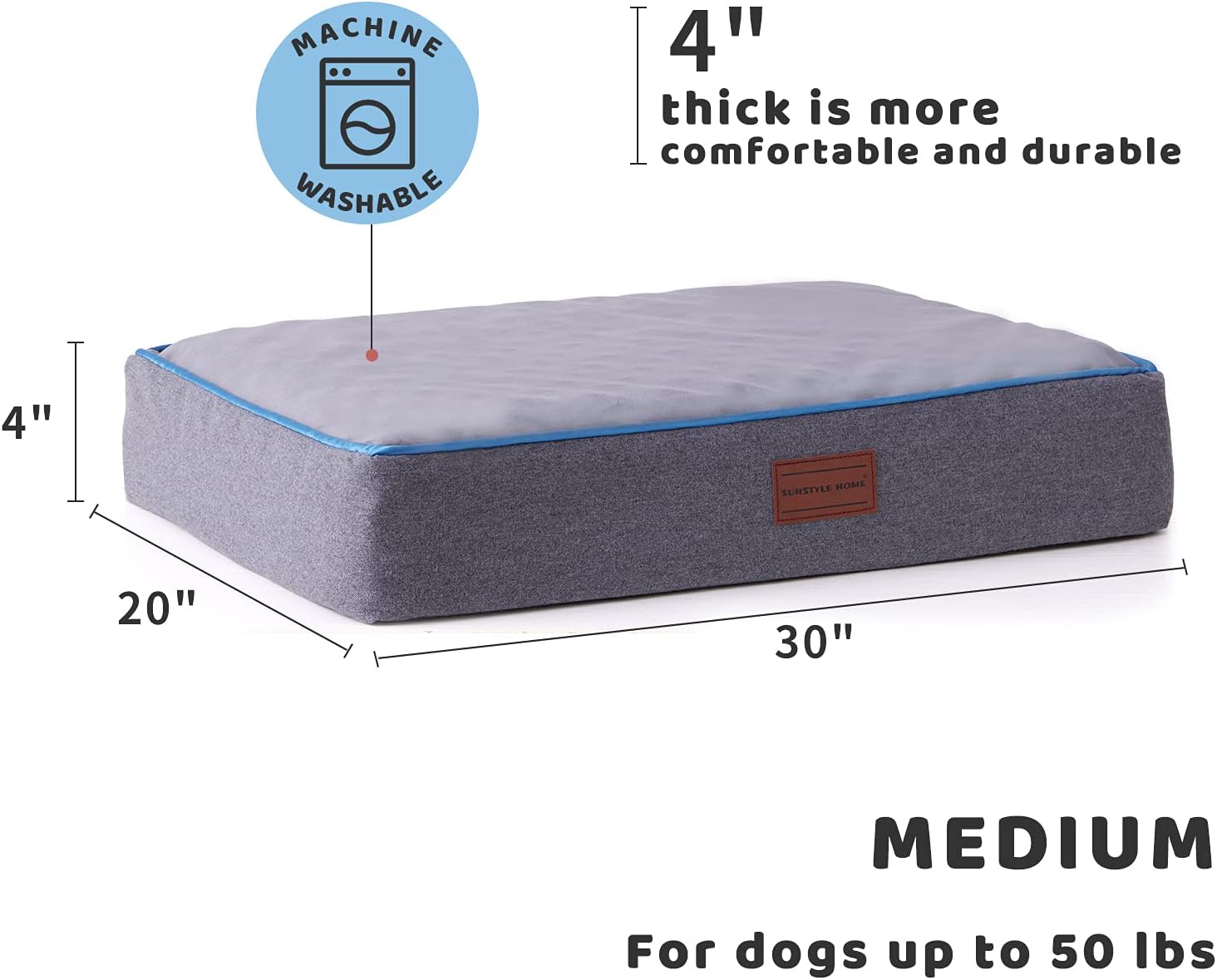 Cama impermeable para perros y gatos de hasta 50 libras, cama mediana para