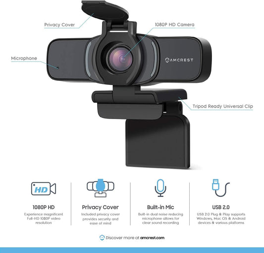 Cámara web 1080P con micrófono y cubierta de privacidad, cámara web USB, cámara
