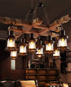 A 8 luces industriales retro de madera lámpara colgante isla colgante lámpara